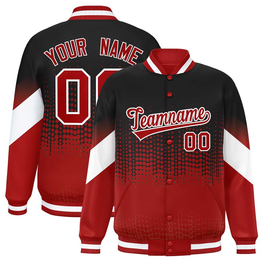 Custom Black Red Gradient Varsity Full-Snap Polka Dot Pattern Letterman Baseball Jacket | BuyFootballJersey