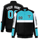 Custom Sky Blue Black Varsity Full-Snap Raglan Sleeves Letterman Jacket | BuyFootballJersey