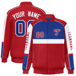 Custom Royal Red Varsity Full-Snap Raglan Sleeves Letterman Jacket | BuyFootballJersey