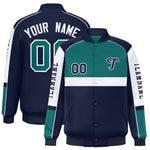 Custom Aqua Navy Varsity Full-Snap Raglan Sleeves Letterman Jacket | BuyFootballJersey