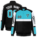 Custom Sky Blue Black Varsity Full-Snap Raglan Sleeves Letterman Jacket | BuyFootballJersey