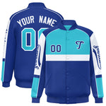 Custom Sky Blue Royal Varsity Full-Snap Raglan Sleeves Letterman Jacket | BuyFootballJersey