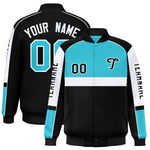 Custom Sky Blue Black Varsity Full-Snap Raglan Sleeves Letterman Jacket | BuyFootballJersey
