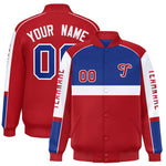 Custom Royal Red Varsity Full-Snap Raglan Sleeves Letterman Jacket | BuyFootballJersey