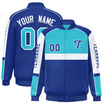 Custom Sky Blue Royal Varsity Full-Snap Raglan Sleeves Letterman Jacket | BuyFootballJersey