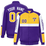Custom Yellow Purple Varsity Full-Snap Raglan Sleeves Letterman Jacket | BuyFootballJersey