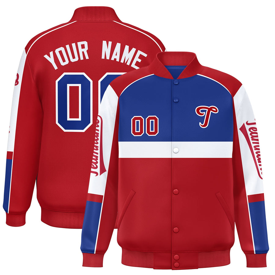 Custom Royal Red Varsity Full-Snap Raglan Sleeves Letterman Jacket | BuyFootballJersey
