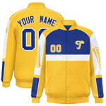 Custom Royal Yellow Varsity Full-Snap Raglan Sleeves Letterman Jacket | BuyFootballJersey