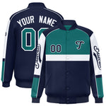 Custom Aqua Navy Varsity Full-Snap Raglan Sleeves Letterman Jacket | BuyFootballJersey