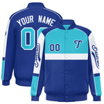 Custom Sky Blue Royal Varsity Full-Snap Raglan Sleeves Letterman Jacket | BuyFootballJersey