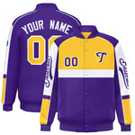Custom Yellow Purple Varsity Full-Snap Raglan Sleeves Letterman Jacket | BuyFootballJersey