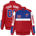 Custom Royal Red Varsity Full-Snap Raglan Sleeves Letterman Jacket | BuyFootballJersey