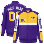 Custom Yellow Purple Varsity Full-Snap Raglan Sleeves Letterman Jacket | BuyFootballJersey
