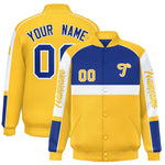 Custom Royal Yellow Varsity Full-Snap Raglan Sleeves Letterman Jacket | BuyFootballJersey