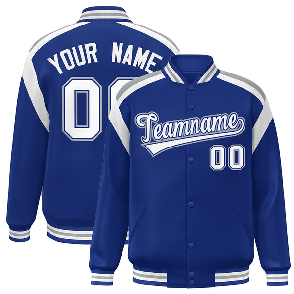 Custom Royal Varsity Full-Snap Color Block Letterman Jacket | BuyFootballJersey