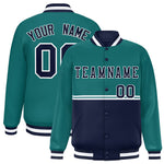 Custom Aqua Navy Varsity Full-Snap Color Block Letterman Jacket | BuyFootballJersey