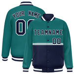 Custom Aqua Navy Varsity Full-Snap Color Block Letterman Jacket | BuyFootballJersey