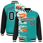 Custom Aqua Black Varsity Full-Snap Graffiti Pattern Letterman Baseball Jacket | BuyFootballJersey