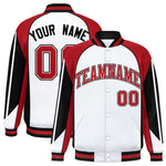 Custom White Red Varsity Full-Snap Personalized Raglan Sleeves Color Block Letterman Jacket | BuyFootballJersey