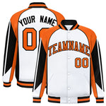 Custom White Orange Varsity Full-Snap Personalized Raglan Sleeves Color Block Letterman Jacket | BuyFootballJersey