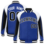Custom Royal White Varsity Full-Snap Personalized Raglan Sleeves Color Block Letterman Jacket | BuyFootballJersey