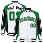 Custom White Kelly Green Varsity Full-Snap Personalized Raglan Sleeves Color Block Letterman Jacket | BuyFootballJersey