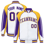 Custom White Gold Varsity Full-Snap Personalized Raglan Sleeves Color Block Letterman Jacket | BuyFootballJersey