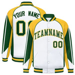 Custom White Gold Varsity Full-Snap Personalized Raglan Sleeves Color Block Letterman Jacket | BuyFootballJersey