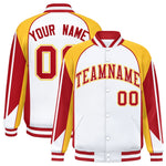 Custom White Gold Varsity Full-Snap Personalized Raglan Sleeves Color Block Letterman Jacket | BuyFootballJersey