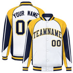Custom White Gold Varsity Full-Snap Personalized Raglan Sleeves Color Block Letterman Jacket | BuyFootballJersey