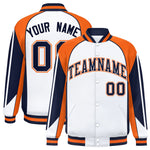 Custom White Orange Varsity Full-Snap Personalized Raglan Sleeves Color Block Letterman Jacket | BuyFootballJersey