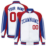 Custom White Red Varsity Full-Snap Personalized Raglan Sleeves Color Block Letterman Jacket | BuyFootballJersey