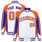Custom White Orange Varsity Full-Snap Personalized Raglan Sleeves Color Block Letterman Jacket | BuyFootballJersey