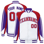 Custom White Red Varsity Full-Snap Personalized Raglan Sleeves Color Block Letterman Jacket | BuyFootballJersey