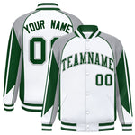 Custom White Gray Varsity Full-Snap Personalized Raglan Sleeves Color Block Letterman Jacket | BuyFootballJersey