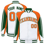 Custom White Orange Varsity Full-Snap Personalized Raglan Sleeves Color Block Letterman Jacket | BuyFootballJersey