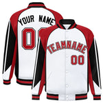 Custom White Red Varsity Full-Snap Personalized Raglan Sleeves Color Block Letterman Jacket | BuyFootballJersey