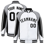 Custom White Gray Varsity Full-Snap Personalized Raglan Sleeves Color Block Letterman Jacket | BuyFootballJersey