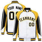 Custom White Gold Varsity Full-Snap Personalized Raglan Sleeves Color Block Letterman Jacket | BuyFootballJersey