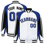 Custom White Royal Varsity Full-Snap Personalized Raglan Sleeves Color Block Letterman Jacket | BuyFootballJersey
