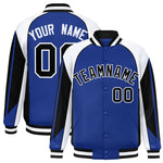 Custom Royal White Varsity Full-Snap Personalized Raglan Sleeves Color Block Letterman Jacket | BuyFootballJersey