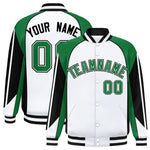 Custom White Kelly Green Varsity Full-Snap Personalized Raglan Sleeves Color Block Letterman Jacket | BuyFootballJersey