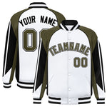 Custom White Olive Varsity Full-Snap Personalized Raglan Sleeves Color Block Letterman Jacket | BuyFootballJersey