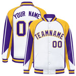 Custom White Gold Varsity Full-Snap Personalized Raglan Sleeves Color Block Letterman Jacket | BuyFootballJersey