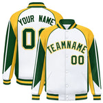 Custom White Gold Varsity Full-Snap Personalized Raglan Sleeves Color Block Letterman Jacket | BuyFootballJersey