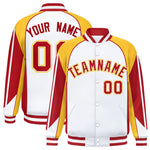 Custom White Gold Varsity Full-Snap Personalized Raglan Sleeves Color Block Letterman Jacket | BuyFootballJersey