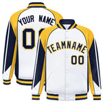Custom White Gold Varsity Full-Snap Personalized Raglan Sleeves Color Block Letterman Jacket | BuyFootballJersey