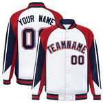 Custom White Red Varsity Full-Snap Personalized Raglan Sleeves Color Block Letterman Jacket | BuyFootballJersey