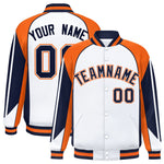 Custom White Orange Varsity Full-Snap Personalized Raglan Sleeves Color Block Letterman Jacket | BuyFootballJersey