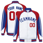 Custom White Red Varsity Full-Snap Personalized Raglan Sleeves Color Block Letterman Jacket | BuyFootballJersey
